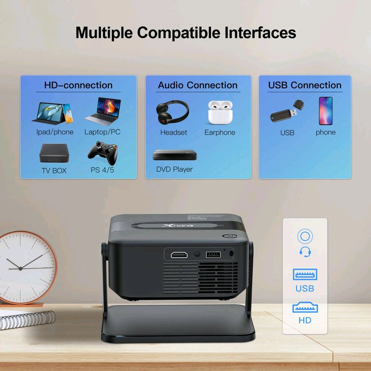 Mini Portable Projector 4K Support |