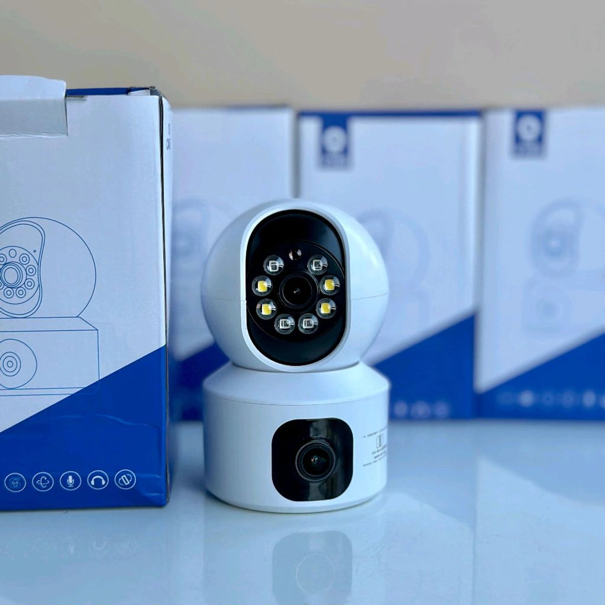 V380 Pro Dual Lans SIM Camera 1080p Rotatable 360 | 4g Sim Support | Two Way Communication | 2 Camera Etc